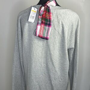 NWT Crown & Ivy sweatshirt gray pink plaid tie crewneck  women’s size large
